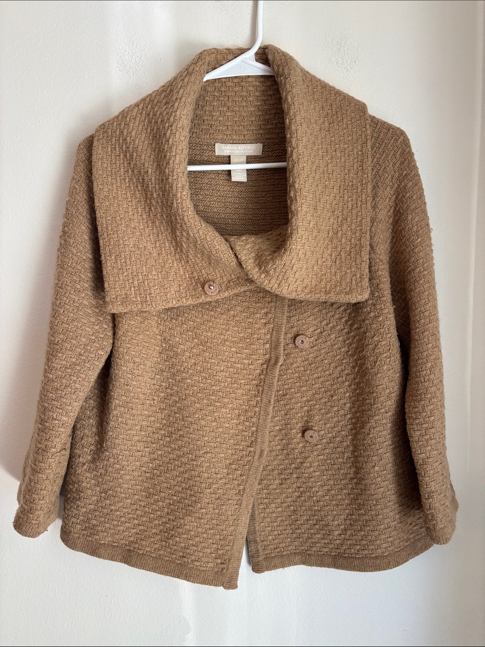 Banana Republic shawl collar cardigan sweater cashmere merino wool tan womens MD